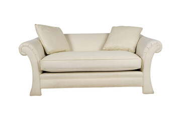 armchair isolated on white background, two seats sofa ,Dolls House Classic Cream Sofa & Cushions Miniature