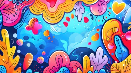 Whimsical hand-drawn cartoon background with creative elements and vibrant colors, perfect for engaging visuals