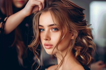 Fototapeta premium Woman having her hair styled in a salon