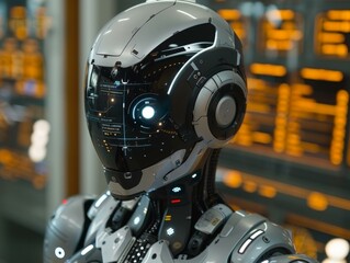 Fototapeta premium Futuristic Robot in Control Room