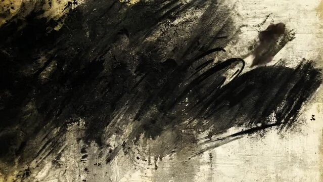 Abstract Black Ink Painting on Canvas Generative AI