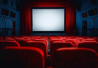 Fototapeta premium A theater with red seats and a screen.