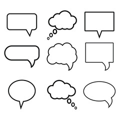 Speech bubble set. Talk bubble. Speak bubble text, message box, set of comic speech balloons isolated on white background. Vector illustration.