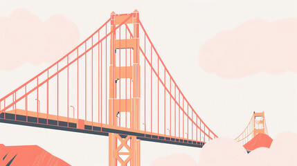 Fototapeta premium Risograph riso print travel poster, card, wallpaper or banner illustration, modern, isolated, clear and simple of Golden Gate Bridge, San Francisco, USA. Artistic, screen printing, stencil backdrop