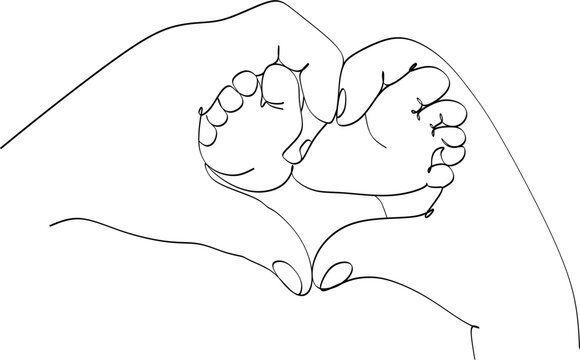 recommend clip art: 31.epsMom s hands hold the legs of a newborn one line art. Continuous line drawing of motherhood, family, endless love, child, mother s day, baby feet, tenderness. 