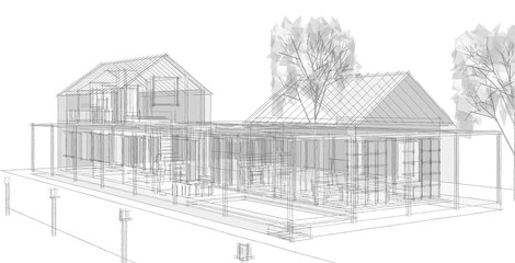 traditional residential architecture 3d illustration