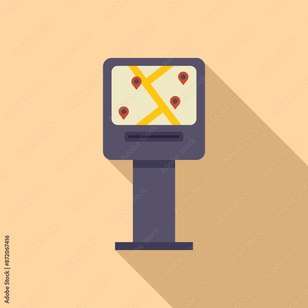 Poster digital information kiosk displaying a map with location pins, providing guidance and assistance to 