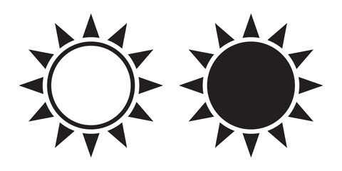 Sun icon, sun symbol isolated on white.