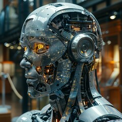 Fototapeta premium Futuristic Robot Exhibit in Museum