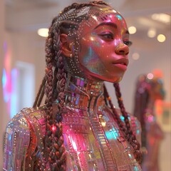 Stunning Painted Statue of Woman with Shimmering Colors
