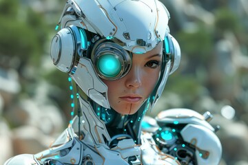 Fototapeta premium Futuristic Robot Warrior in Armor, Advanced Technology Suit