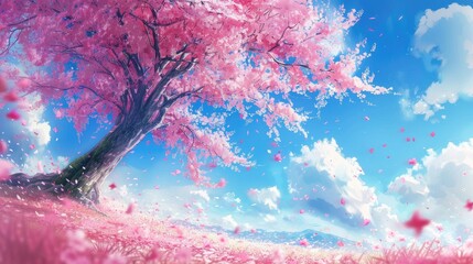 Exquisite cherry blossom under a blue sky