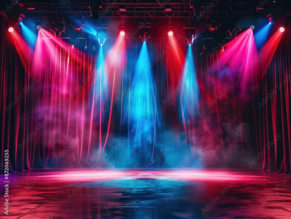 Aufkleber theater stage light background with spotlight illuminated the stage.. empty stage with bright colors