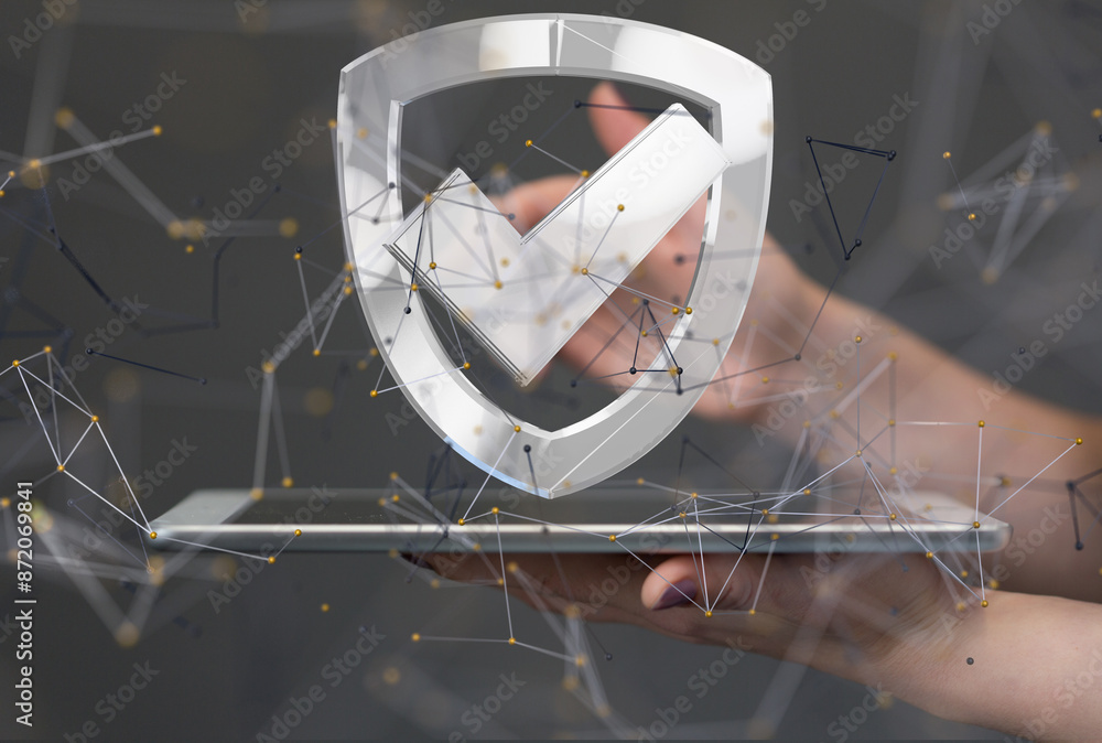 Poster Information technology protected with firewall, secure access and encryption against cyber - neural network exposure digital