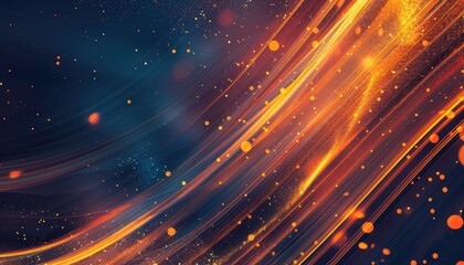 Obraz premium Diagonal lines of light, glowing orange and gold, on a dark background