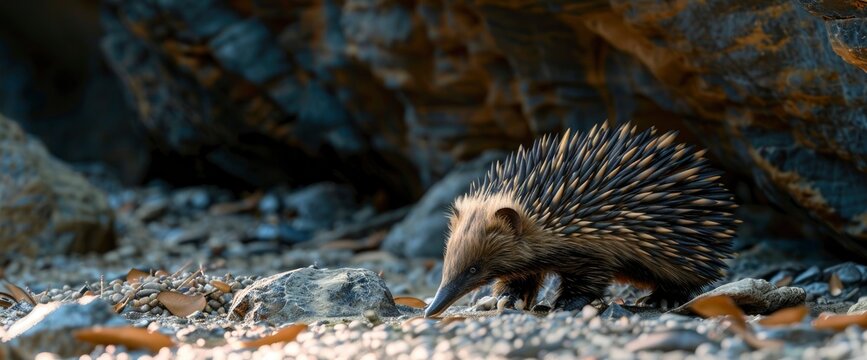 Echidna Standing Next To A Rock, Searching For Food,High Resolution, Ultra HD