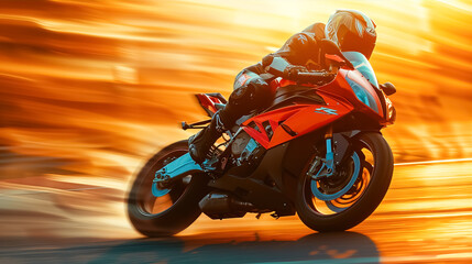 Fototapeta premium A motorcycle racer in full gear speeding along a track