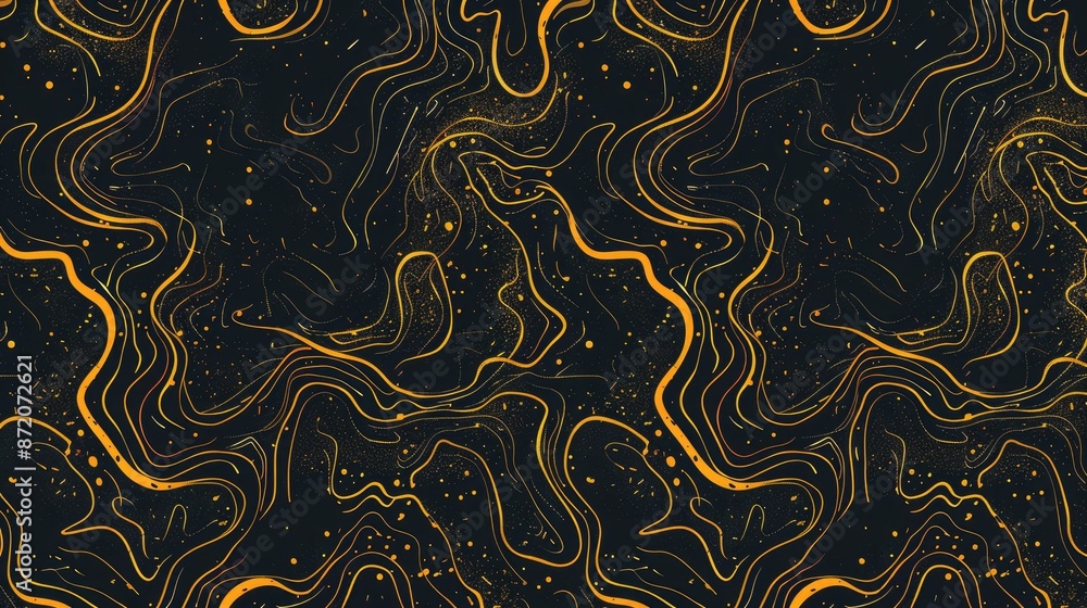 Poster yellow thin line doodle pattern on dark background hand drawn backdrop for various design projects