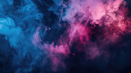 Obraz premium Moody and atmospheric image of ethereal pink and blue smoke against a deep black background, perfect for dramatic visual effects