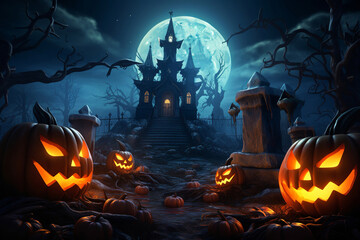 Naklejka premium Generative ai on theme of large scary pumpkin with cut out eyes for celebration holiday Halloween