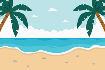 Tropical landscape coast beautiful sea shore beach with cloud and coconut tree background. For banner, ads, etc.