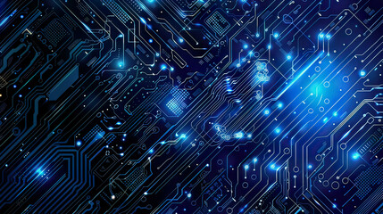 Obraz premium Quantum computer technologies concept illustrated with futuristic blue circuit board background modern technology circuit board texture background design waves flow quantum explosion technology 