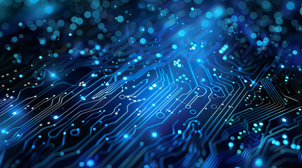 Obraz premium Quantum computer technologies concept illustrated with futuristic blue circuit board background modern technology circuit board texture background design waves flow quantum explosion technology 