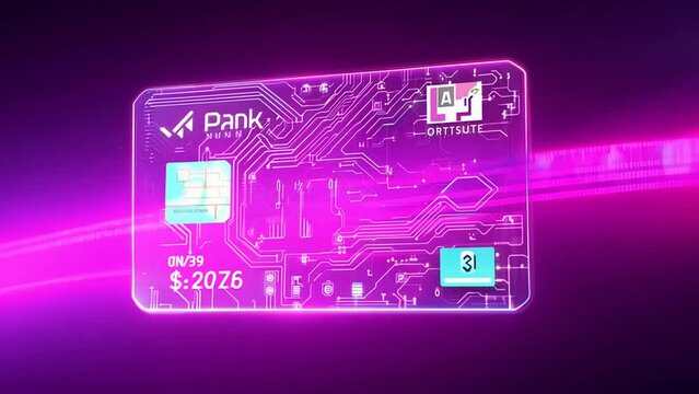 Digital Payment Card With Pink Lights Generative AI