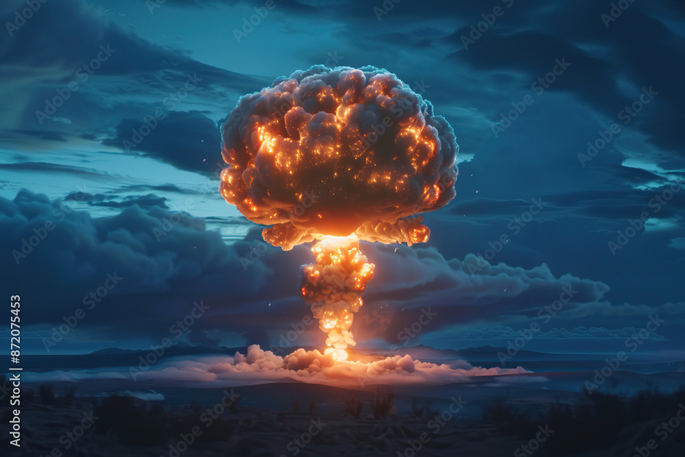 Wall mural generative ai on theme of scary nuclear explosion in outdoor, mushroom cloud of nuclear weapons