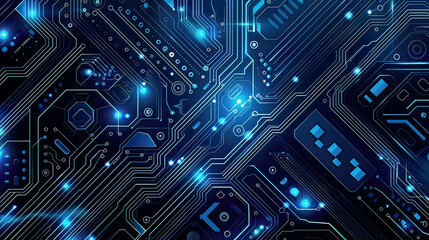 Fototapeta premium Quantum computer technologies concepts and large data processing depicted on modern technology circuit board texture background design alongside futuristic blue circuit board background