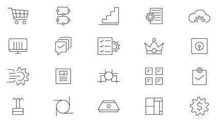 Networking digital line icon set. Business, management, configuration, monitoring system,  performance, security, digital infrastructure, machine learning outline icon collection. UI thin icon