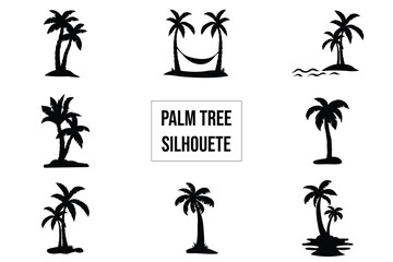 Vector silhouette of palm trees. A set of black trees on a white background