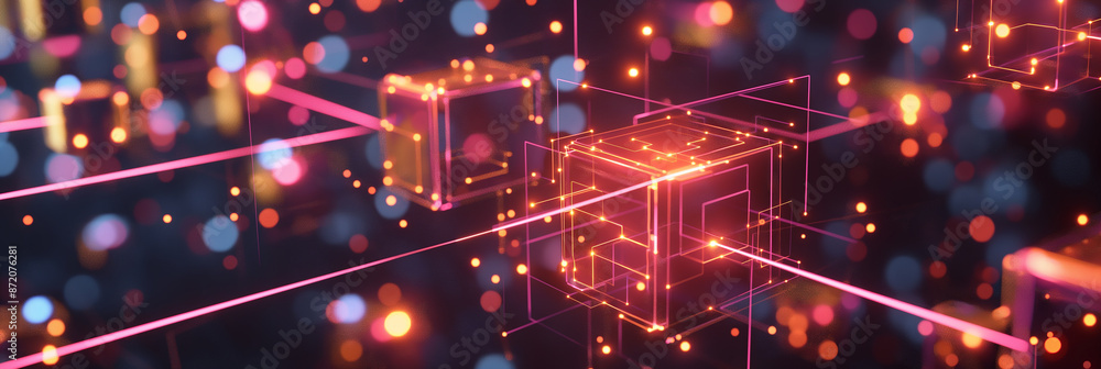 Aufkleber Abstract technology background with glowing cubes and lines connecting them