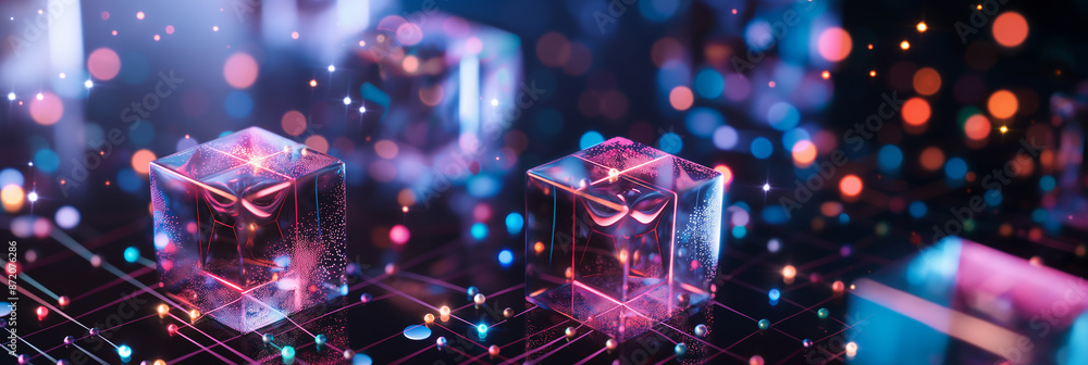 Aufkleber Artificial intelligence is stored in glowing cubes forming a network