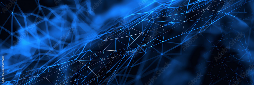 Poster Abstract blue network mesh glowing connecting dots and lines