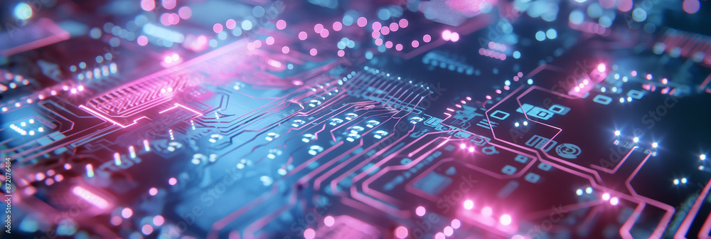 Poster Electronic circuit board pulsating with light and data