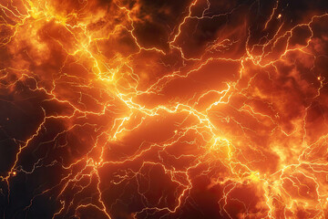 Generative ai on theme of scary bright electric lightning bolt with branches in the night dark sky