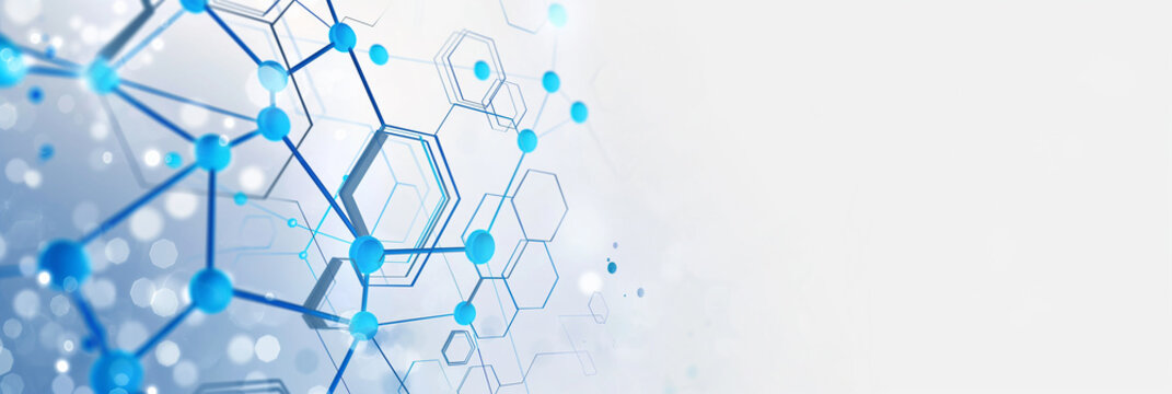 Abstract blue hexagon molecular structure connecting on white background