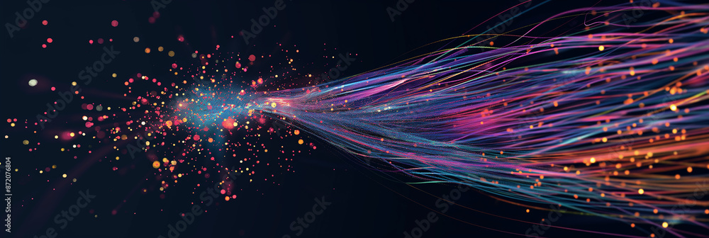 Aufkleber colorful particles flowing and creating a wavy line on dark background