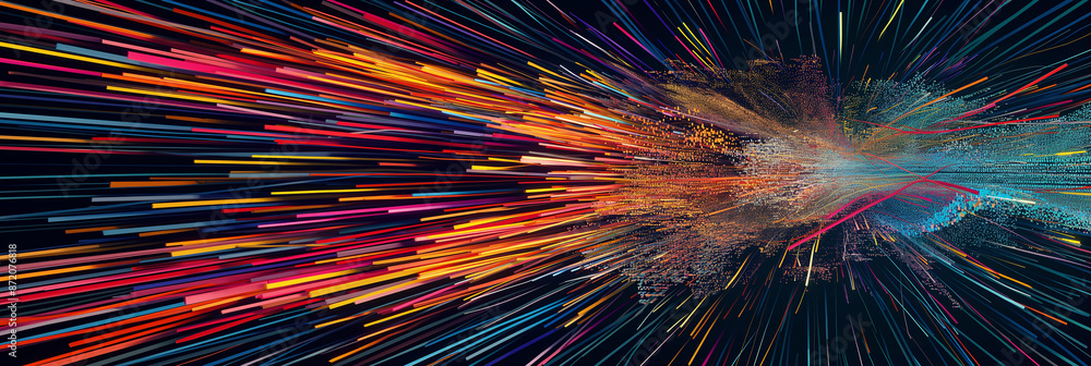 Poster Colorful lines are converging in the center of this abstract background