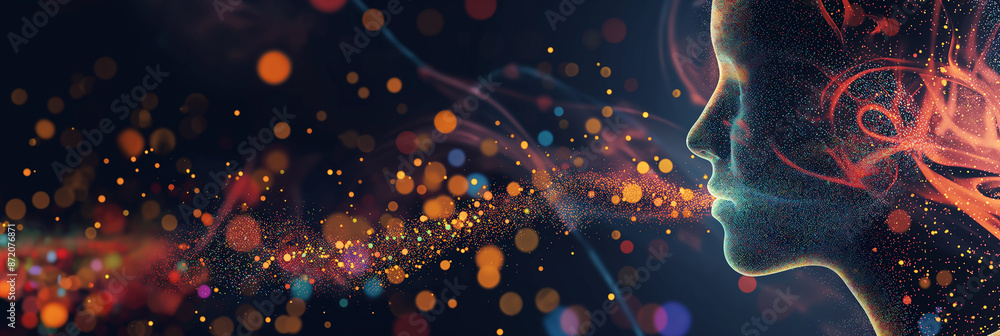 Poster Artificial intelligence is breathing colorful particles of data science