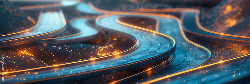 Poster Abstract glowing lines creating wavy pattern on dark background