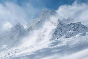 Obraz premium Generative ai on theme of descent of an huge avalanche from the mountain, winter nature landscape