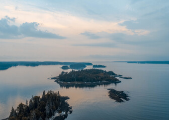 Coastal Maine aerial photo at dawn