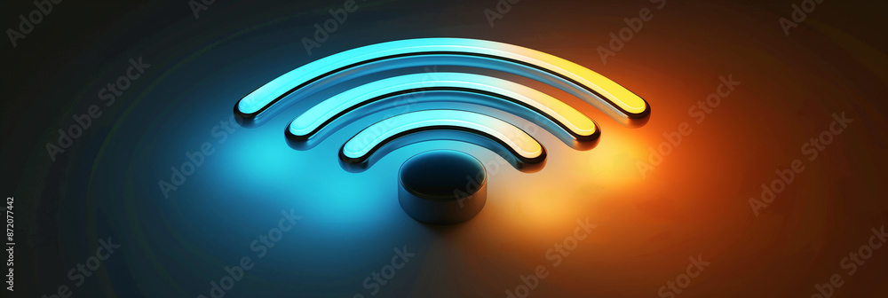 Poster neon wifi symbol glowing on a gradient background