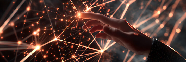 Fototapeta premium Businessman touching futuristic glowing network connection lines