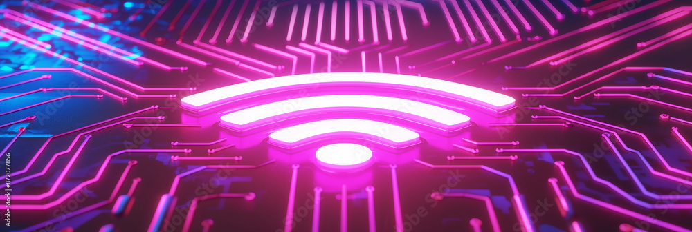 Poster Wifi symbol glowing on circuit board showing internet connection