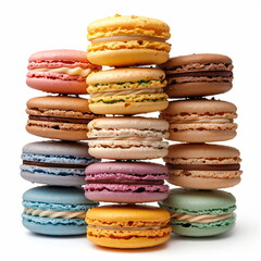 colorful different macarons on a white background