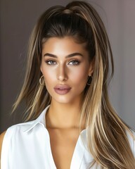 Fototapeta premium A woman with long hair and white shirt.