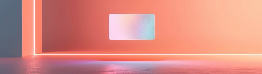 Abstract background with a glowing square in a pink room.